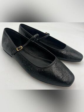 Veronica Beard Ellie Black Snake-Embossed Leather Mary Jane Ballet Flats Size8M